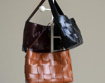 Large Handwoven Leather Tote Shoulder Bag, Woven Cowhide Purse, Soft Leather Handbag for Women