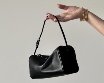 90s Style Top Handle Leather Bag, Small Leather Tote Purse, Vintage Inspired Handbag