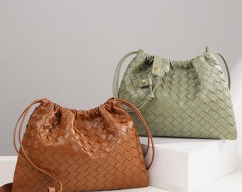 Bolso de hombro de cuero tejido a mano, bolso de mano para uso diario para mujer