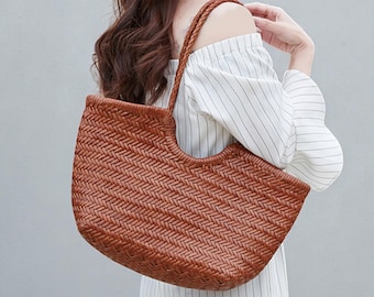 Handwoven Leather Hobo Bag, Braided Shoulder Tote, Soft Boho Purse