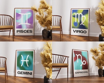 Zodiac Star Sign Wall Art | Astrology Print Set | Instant Digital Download (A1–A3 PNG)