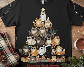 Funny Christmas Cat PNG | Trendy Meowy Tree Design | Digital Download for T-Shirt or Mug