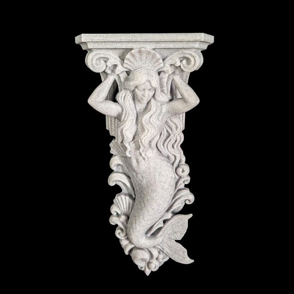 Mermaid Corbel Wall Decor - Marble Finish Coastal Gothic Shelf Bracket