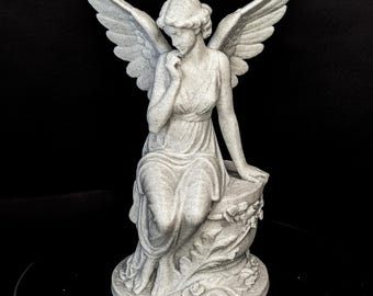 Seated Angel Statue - Marble Guardian Angel Sculpture