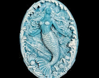 Art mural sirène en relief - Sculpture déesse de l'océan