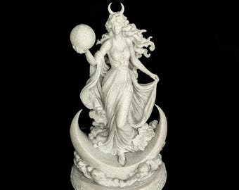 Lunar Goddess Statue - Marble Finish Moon Sculpture | Celestial Decor