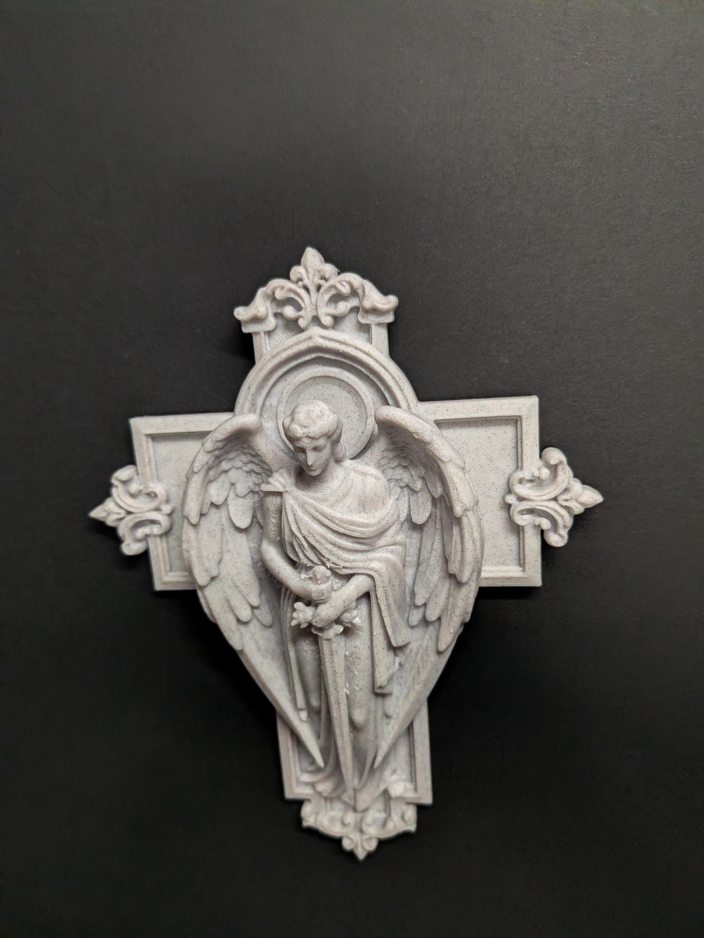 Archangel Cross Wall Relief – Marble Finish Angelic Wall Art - Etsy