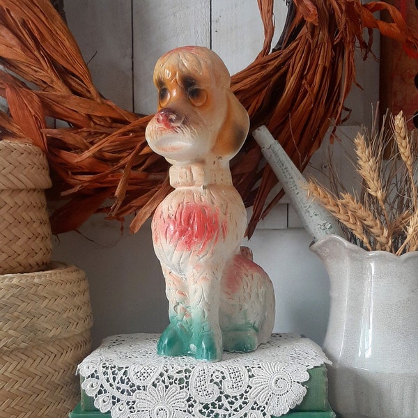 Vintage Large Colorful Chalkware Poodle Figurine