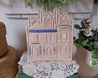 Pressed Pottery Bluebird Blue Floral House Pocket Vase