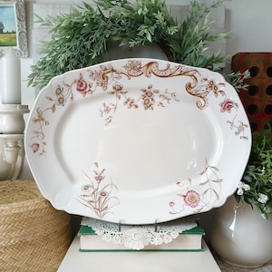 Vintage Large J & G Meakin Hanley Brown Floral Transferware Ironstone Serving Platter