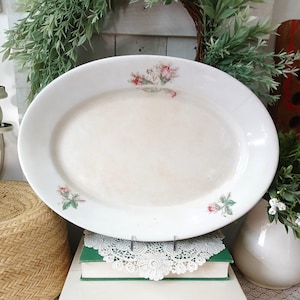 Vintage W.B. Jr. & Co Aged Pink Floral Heavy Ceramic Serving Platter