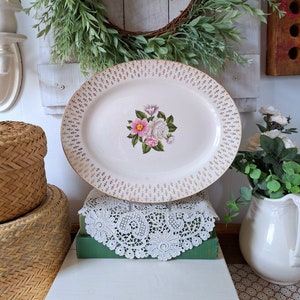 Vintage Homer Laughlin Pink Floral Ironstone Serving Platter