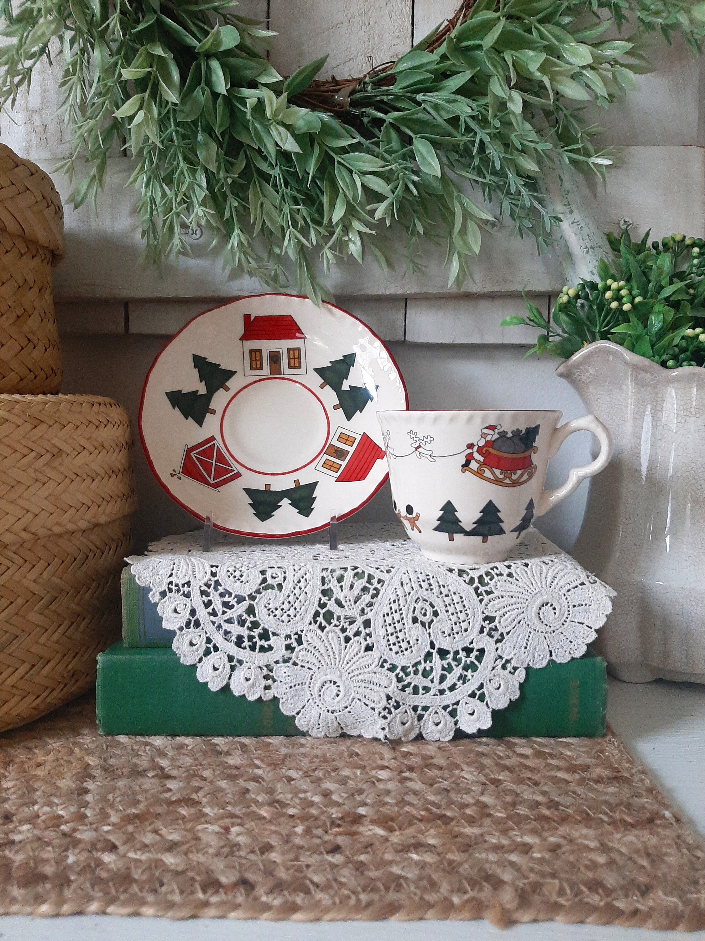 Vintage 1980's Mason's English Ironstone Christmas Village Tea Cup & Saucer Plate