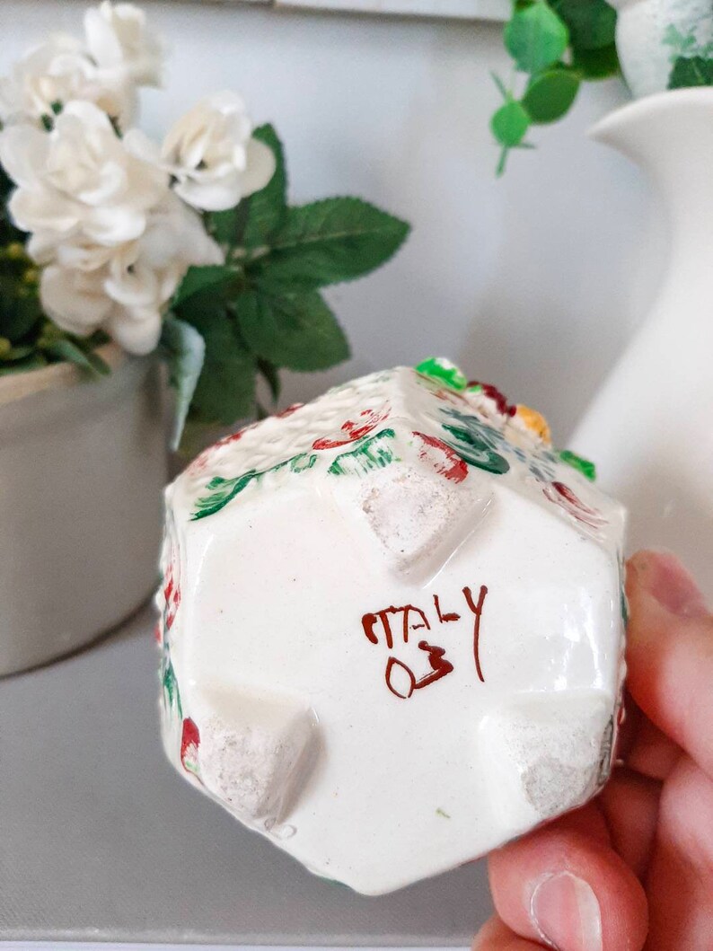 Vintage Hand Painted Small Italian Ceramic Floral Capodimonte Style Trinket Basket