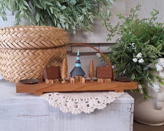 Vintage German Wooden Candle Arch Village Scene