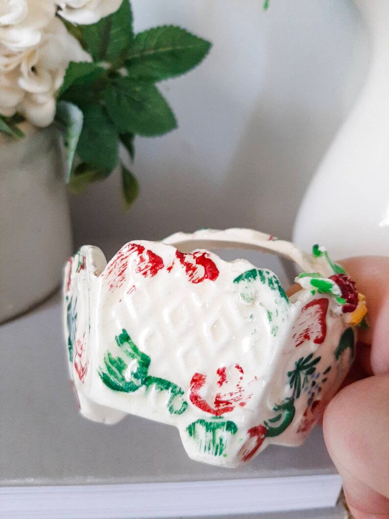 Vintage Hand Painted Small Italian Ceramic Floral Capodimonte Style Trinket Basket