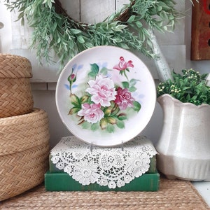 Vintage Lefton China Hand Painted Pink Floral Rose Decorative Wall Plate