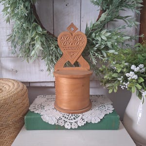 Vintage Carved Heart Polish Wooden Saltbox