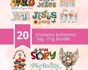 Boho-christliches SVG- und PNG-Bundle, Ärmel-Shirt-Design, christliches SVG-Bundle, farbenfrohes christliches Design (PNG), Christentum (PNG), Bibelvers (SVG)