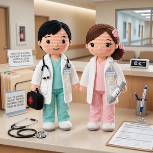 Mönster för virkad docka för läkare och sjuksköterskor, amigurumi-medicinsk docka i PDF-format, söt handgjord present, virkad leksaksmönster för sjuksköterskor, handledning för plyschläkare