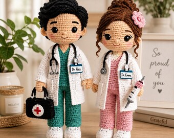 Doctor Nurse Crochet Pattern, Amigurumi Medical Doll PDF, Healthcare Gift, Doctor Doll Pattern, Nurse Doll Tutorial