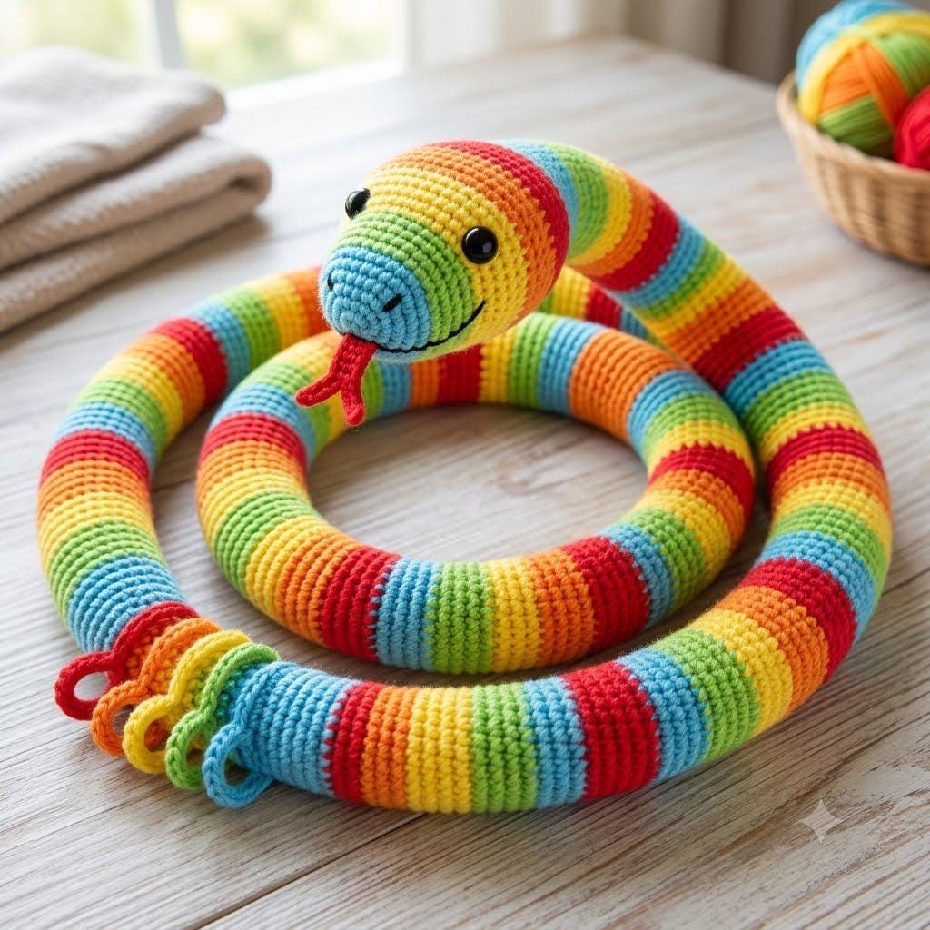 36 Snake Crochet Patterns to Stitch: Amigurumi, Plush, No-Sew, and Giftable Designs 15 Snake Crochet Pattern Rainbow Amigurumi
