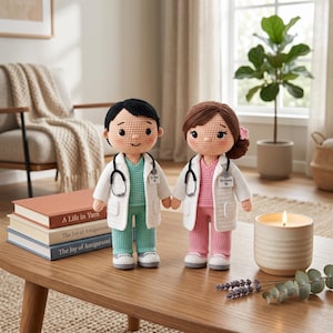 Mönsterpaket med virkad docka för läkare och sjuksköterska, amigurumi-medicinska dockor i PDF-format, sött handgjort presentmönster för nybörjare