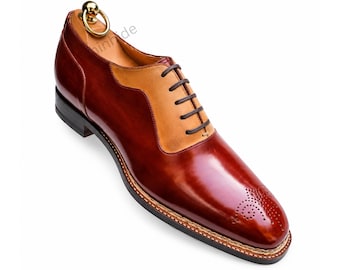 Men’s Handmade Leather Oxford Shoes, Two Tone Brown Dress Shoes, Formal Shoes, Custom Made Business Shoes, Goodyear Welted
