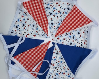 Handmade 4th of July Fabric Bunting | Patriotic Party Decor | Made in USA | Reusable