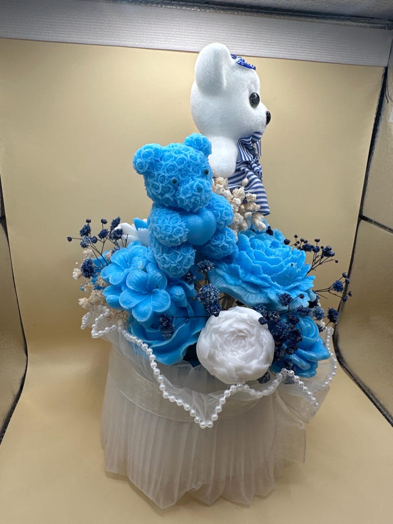 Baby Boy Gift – Blue Teddy Flower Arrangement – Newborn Decoration ...