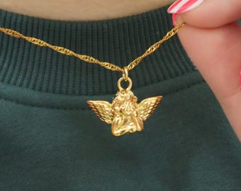 Baby Angel Necklace - 18K Gold Plated Cherub Angel pendant - Anti-tarnish - Waterproof - Gift For Her
