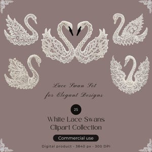 Wedding Bundle Digital Products, Lace Doilies PNG, Vintage Swan Clipart for Elegant Weddings, Canva Elements, Commercial Use Designs