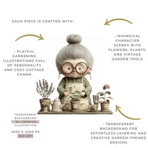 Funny Old Lady Gardening Clipart Bundle, Cute Grandma Images for ...