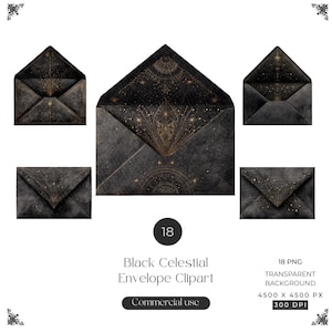 Black Celestial Envelope Clipart PNG, Astrology Wedding Envelope, Galaxy Invitation Envelope, Luxury Dark Stationery PNG