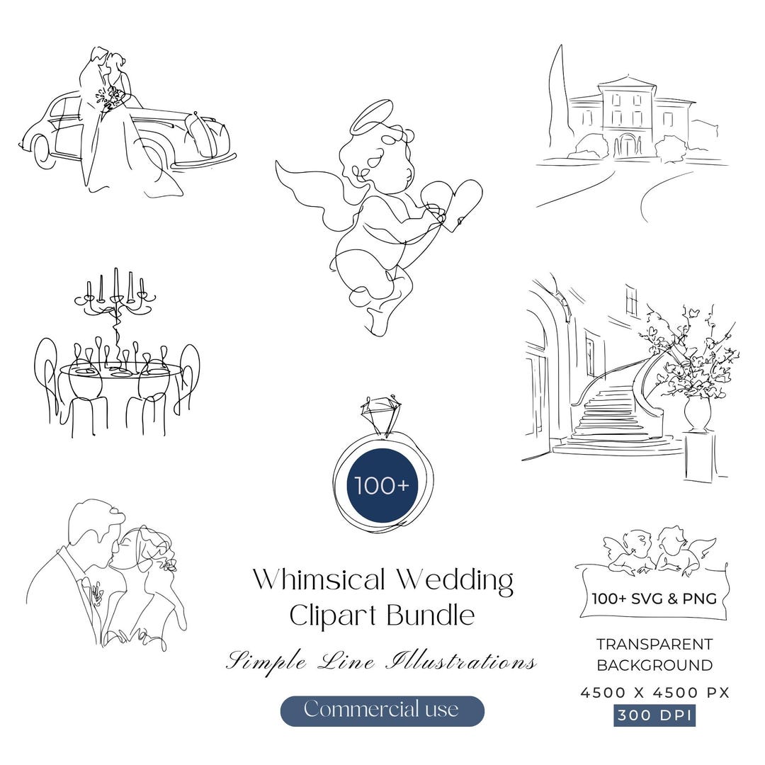 Whimsical Wedding SVG Clipart Bundle With Illustrations for Invitations ...