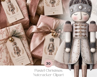 Christmas Nutcracker Clipart PNG Set, Pastel Illustration, Luxury Holiday Clip Art, Coquette Pink Graphics, Commercial Use, Digital Download