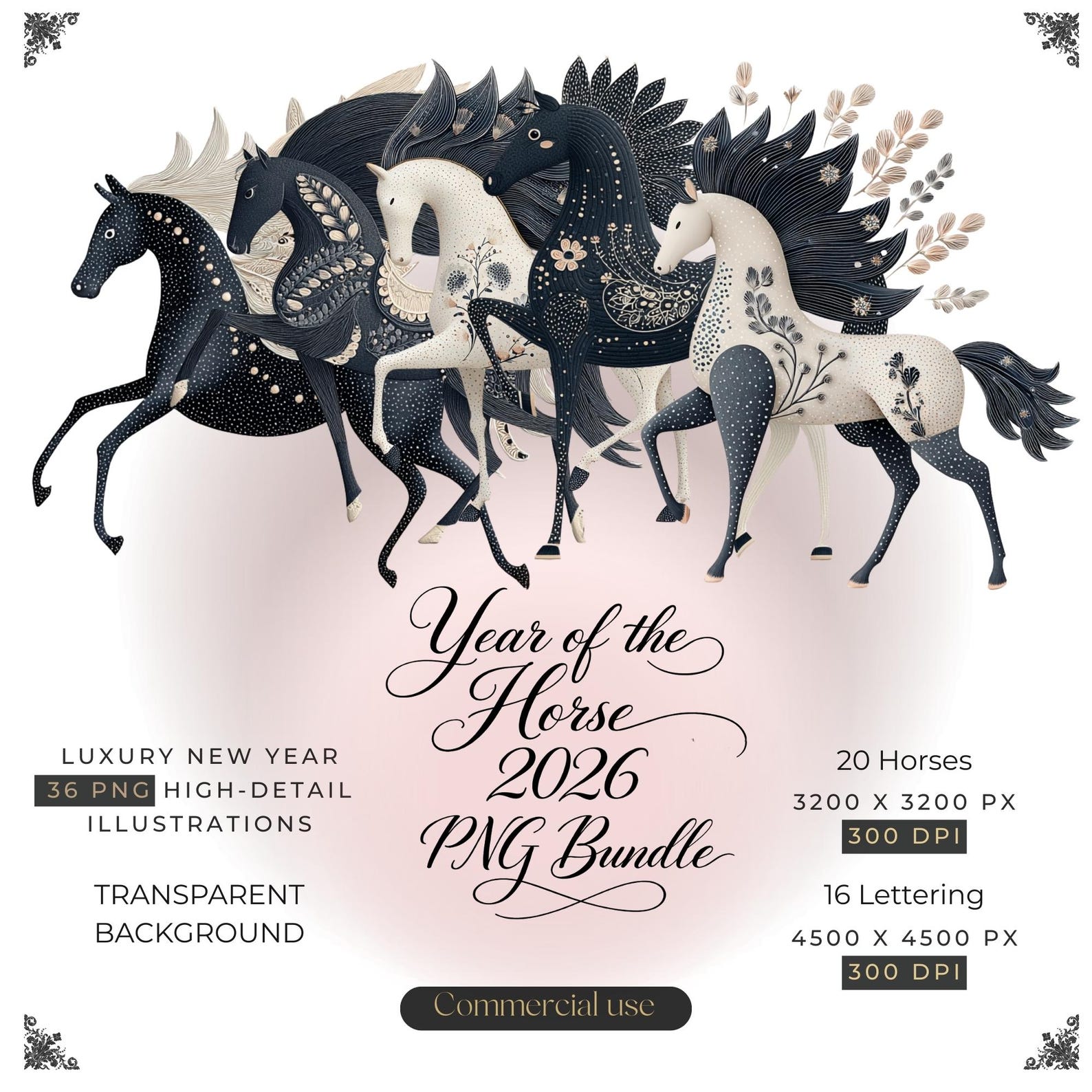 Year of the Horse 2026 PNG Bundle | Luxury Chinese Zodiac Clipart ...