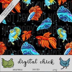 Red and Blue betta fish seamless pattern