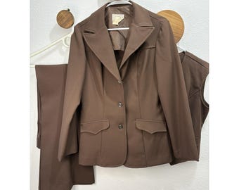 70s Vintage H Bar C California Ranchwear Western 3-Piece Flare Pant Suit Brown