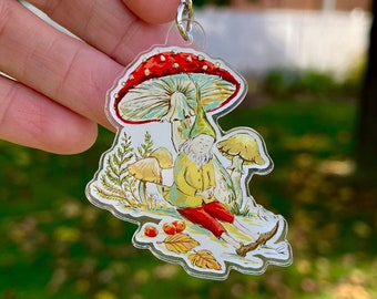 Sleeping Gnome & Mushroom, Acrylic Keychain