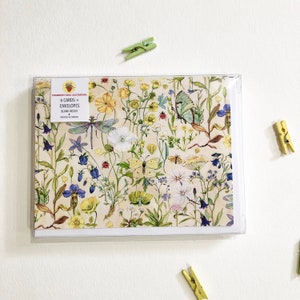 Box Set Note Cards - Floral Design, Watercolor, Buttercups and Butterflies and Moths - with envelopes