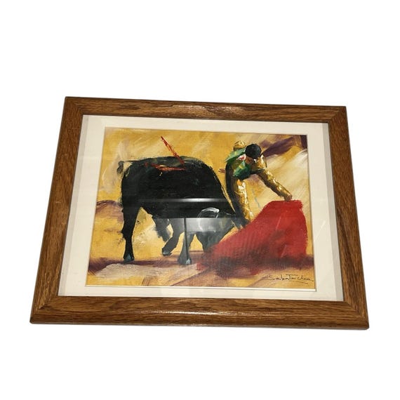 Vintage Matador Bullfighter Oil Painting Rare Original Art Signed