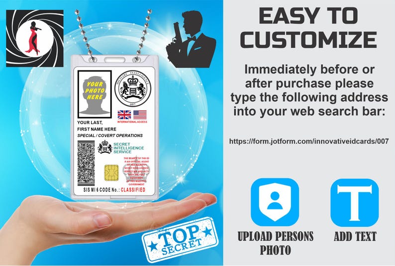 Novelty 007 SIS MI6 Identification Card Prop [customizable] PVC - Etsy