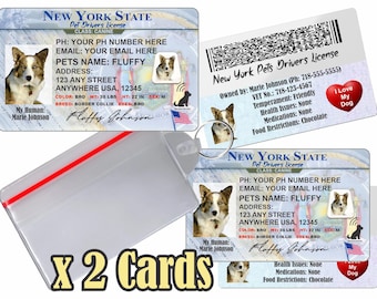 Permis de conduire personnalisé pour animal de compagnie - New York, médaille d'identité pour chien et chat (2 cartes)