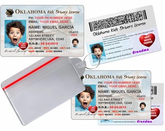 OKLAHOMA Novelty Kinder-Führerschein - Benutzerdefinierte Sicherheits-ID-Abzeichen (2er-Set)
