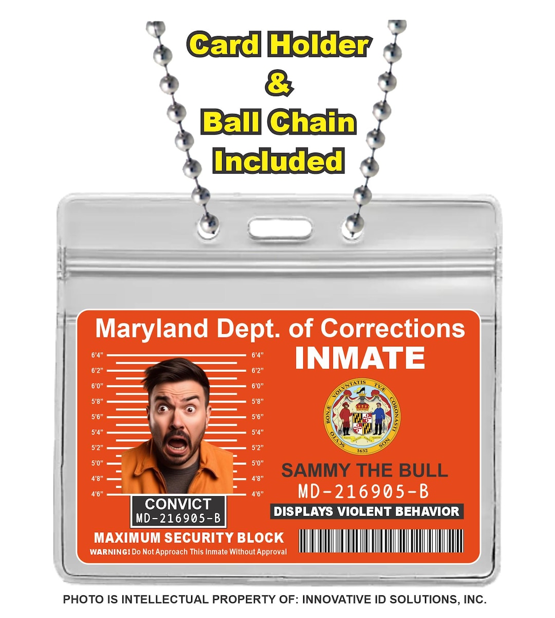 Prison Inmate ID Badge - Novelty Convict Penitentiary Card Prop ...