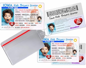 Personalisierter IOWA Kinder-Führerschein - Kinderausweis, Sicherheitsmarke (2er-Pack)