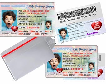 Personalisierter North Carolina Kinder-Führerschein - Neuheit ID-Karte (2er-Set)