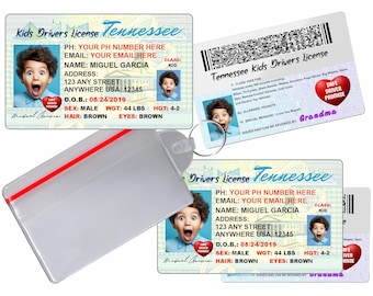Personalized Kids Tennessee Driver's License – Child ID Card, Safety Info