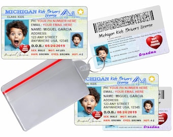MICHIGAN Novelty Kinder-Führerschein - Benutzerdefinierte Sicherheits-ID-Abzeichen (2er-Set)
